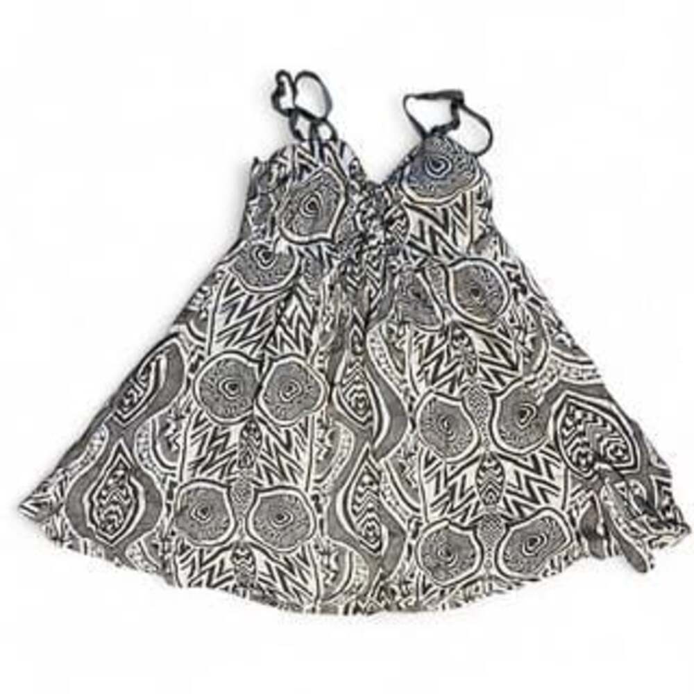 ICHI Black and White Boho Tribal Print Mini Dress